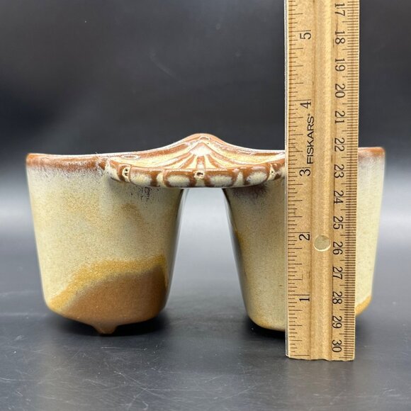Vintage Frankoma Pottery Double Herb Pot Planter Shell Pen Holder USA Retro - Picture 12 of 14